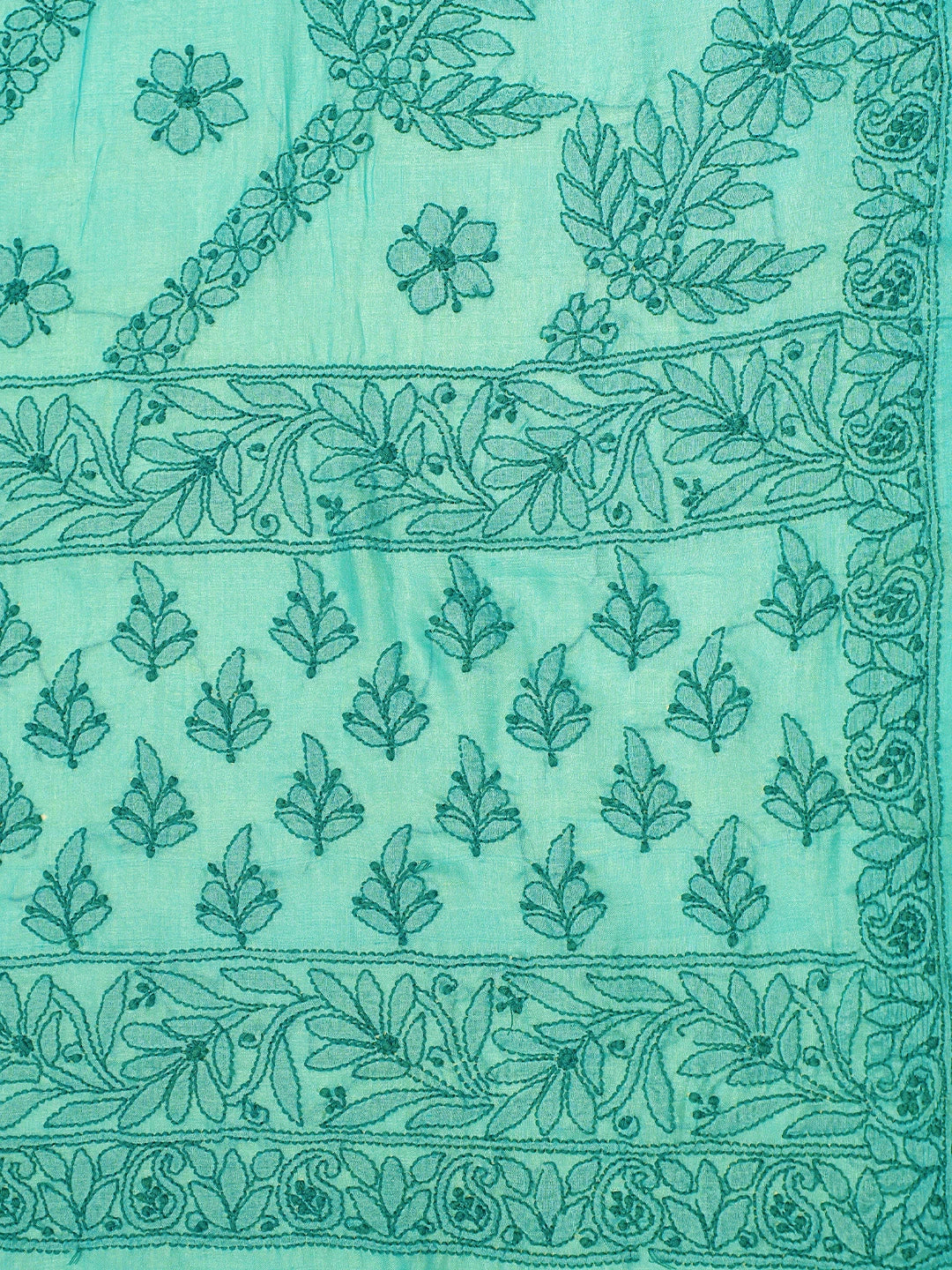 Ada Hand Embroidered Rama Green Silk Lucknowi Chikankari Saree and Blouse 01A591551
