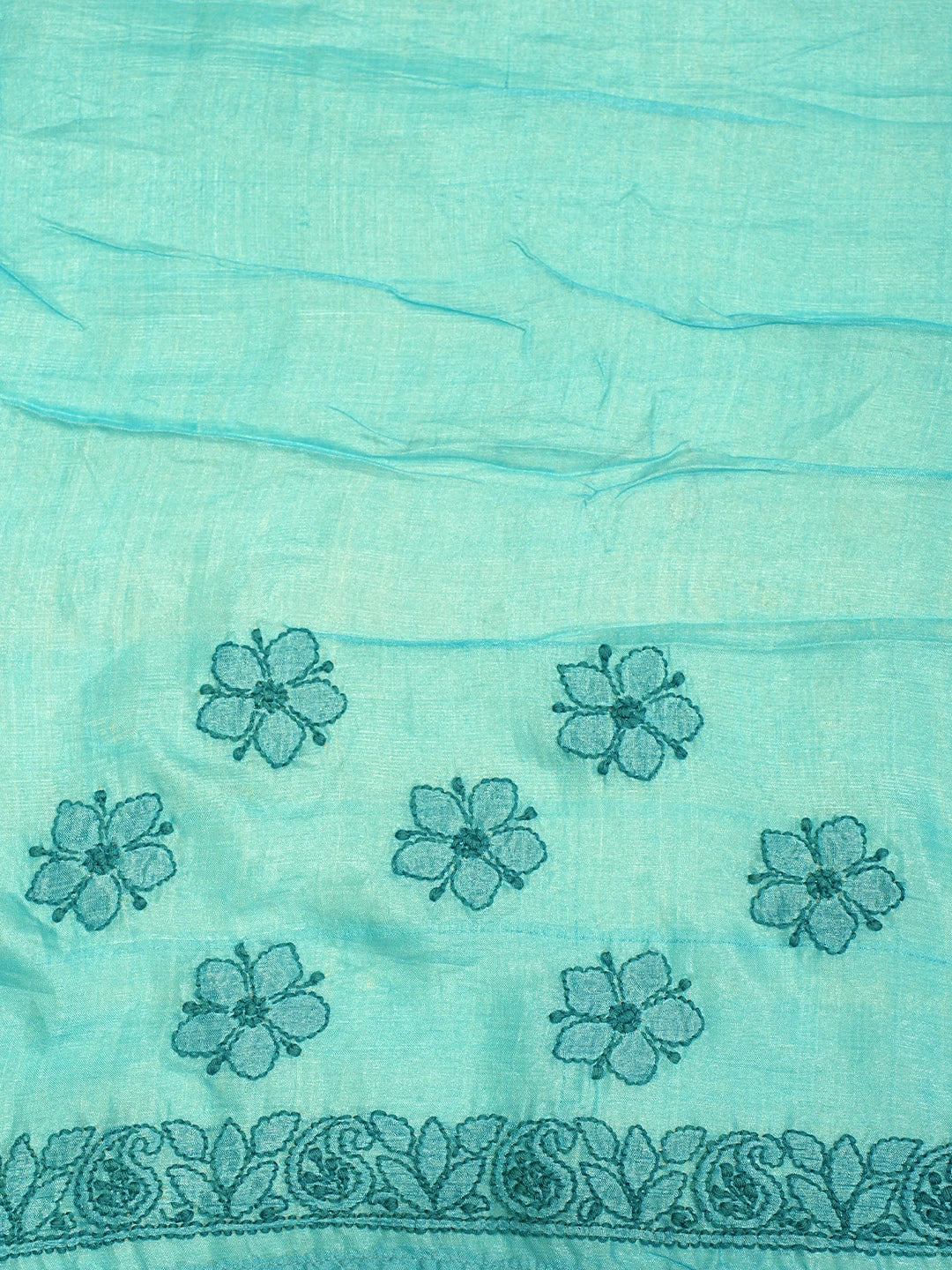 Ada Hand Embroidered Rama Green Silk Lucknowi Chikankari Saree and Blouse 01A591551