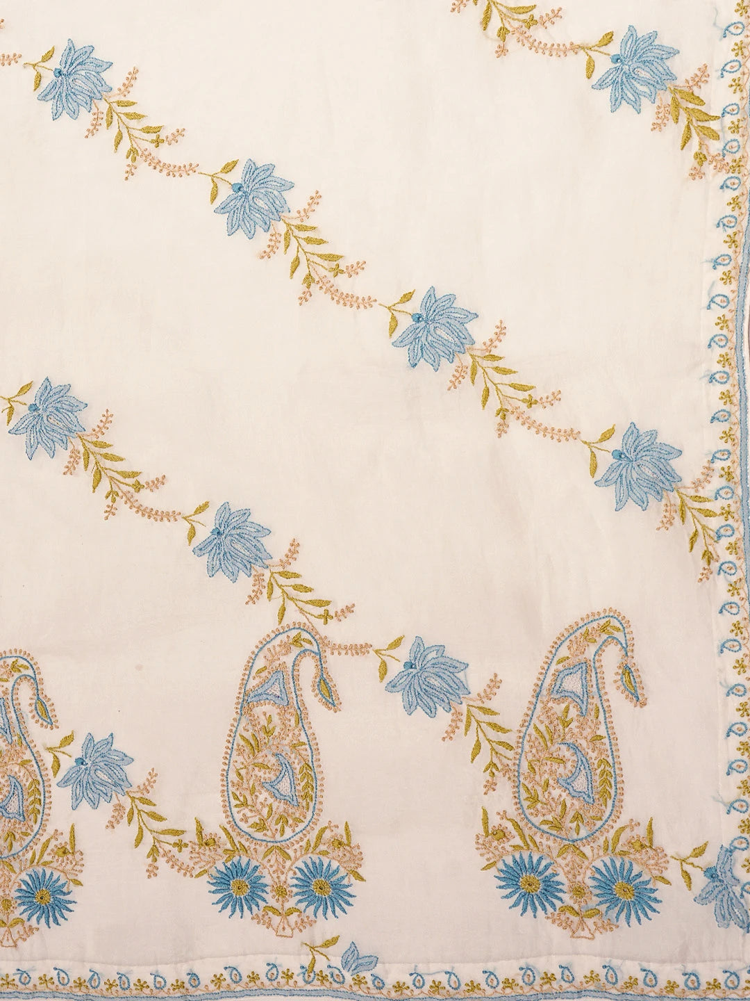 Ada Hand Embroidered White Organza Lucknowi Chikankari Saree and Blouse 01A620355