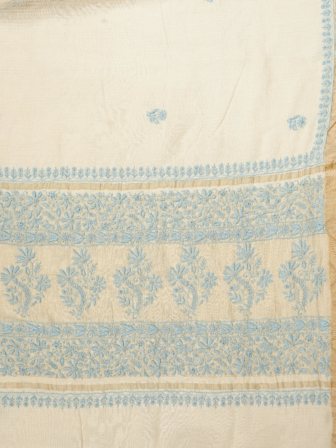 Ada Hand Embroidered Ivory White Organza Lucknowi Chikankari Saree and Blouse 01A715944