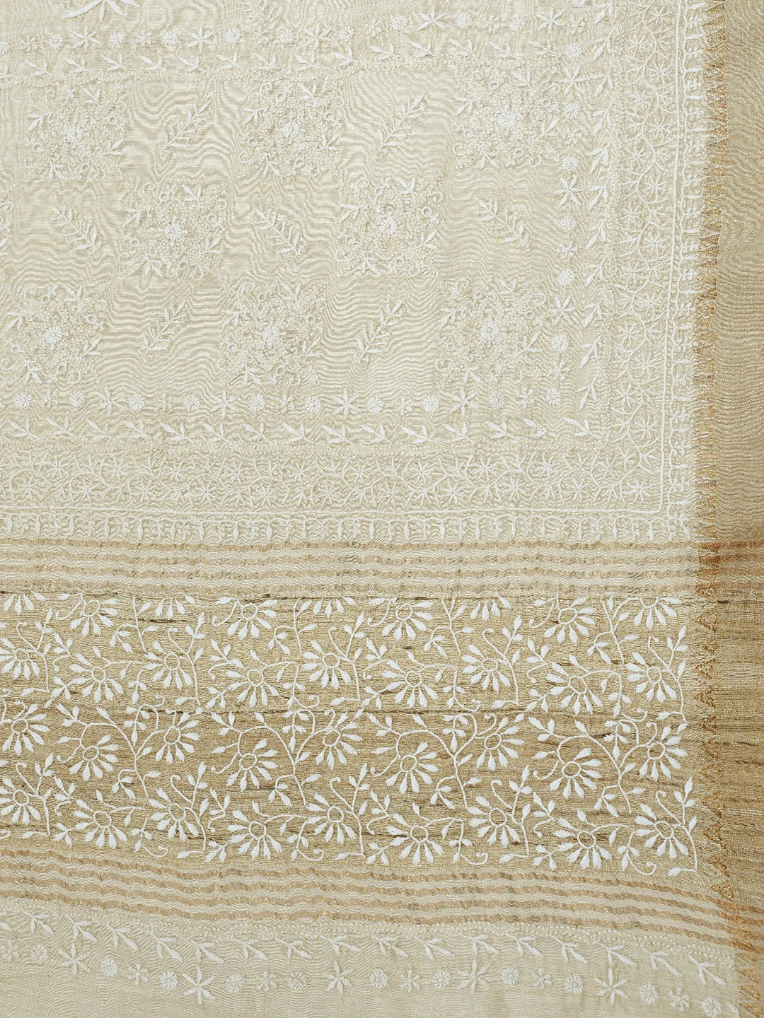 Ada Hand Embroidered Fawn Silk Lucknowi Chikankari Saree and Blouse 01A774699
