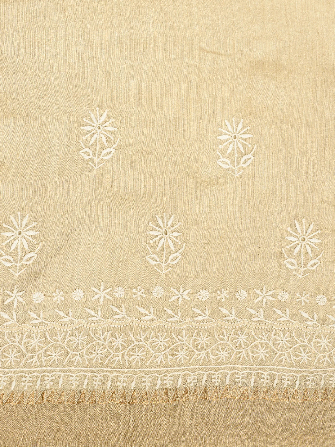 Ada Hand Embroidered Fawn Silk Lucknowi Chikankari Saree and Blouse 01A774699