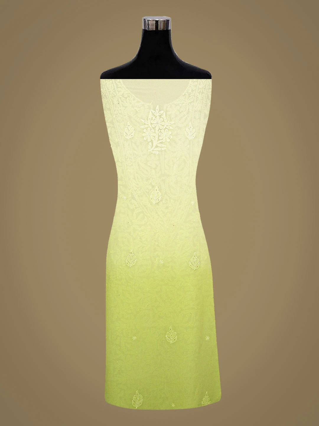 Ada Hand Embroidered Ombre Shade Of Lime Green Viscose Georgette Lucknowi Chikankari Unstitched Kurta Dupatta Set With Mukaish Work 01A809547