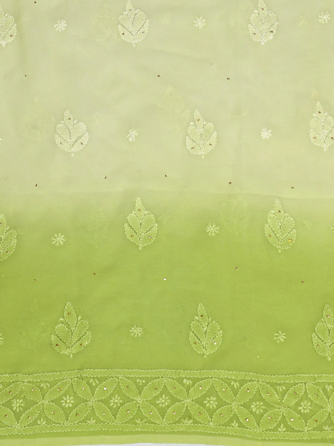 Ada Hand Embroidered Ombre Shade Of Lime Green Viscose Georgette Lucknowi Chikankari Unstitched Kurta Dupatta Set With Mukaish Work 01A809547
