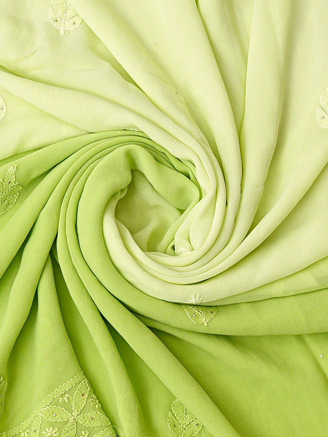 Ada Hand Embroidered Ombre Shade Of Lime Green Viscose Georgette Lucknowi Chikankari Unstitched Kurta Dupatta Set With Mukaish Work 01A809547