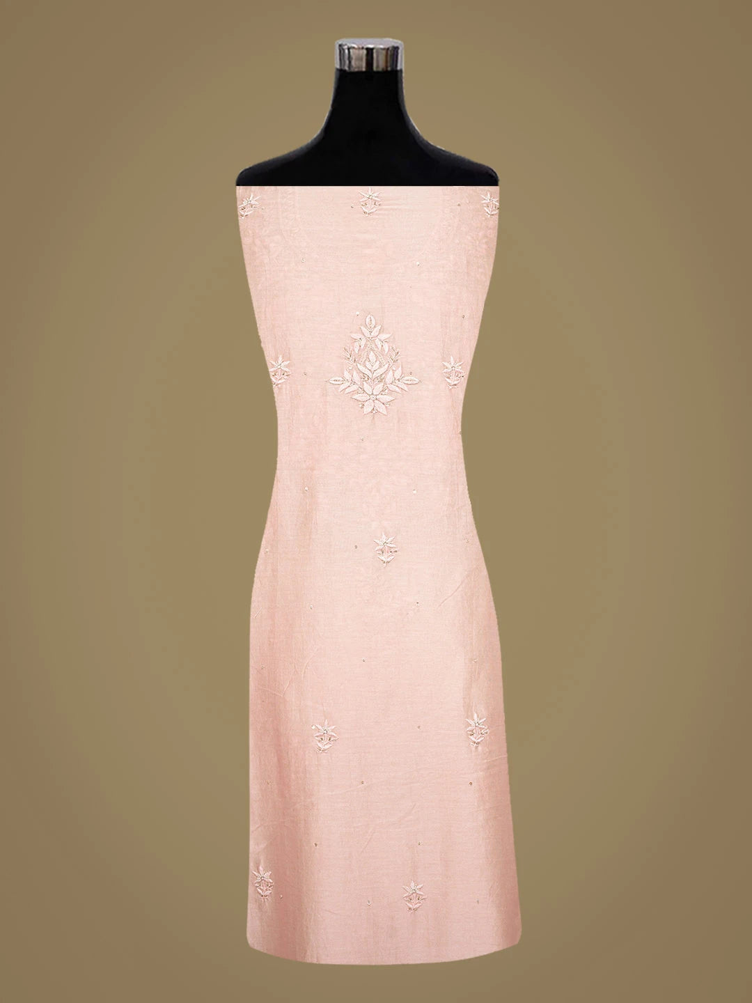 Ada Hand Embroidered Pink Chanderi Lucknowi Chikankari Unstitched Kurta Dupatta Set With Cutdana Work 01A805638