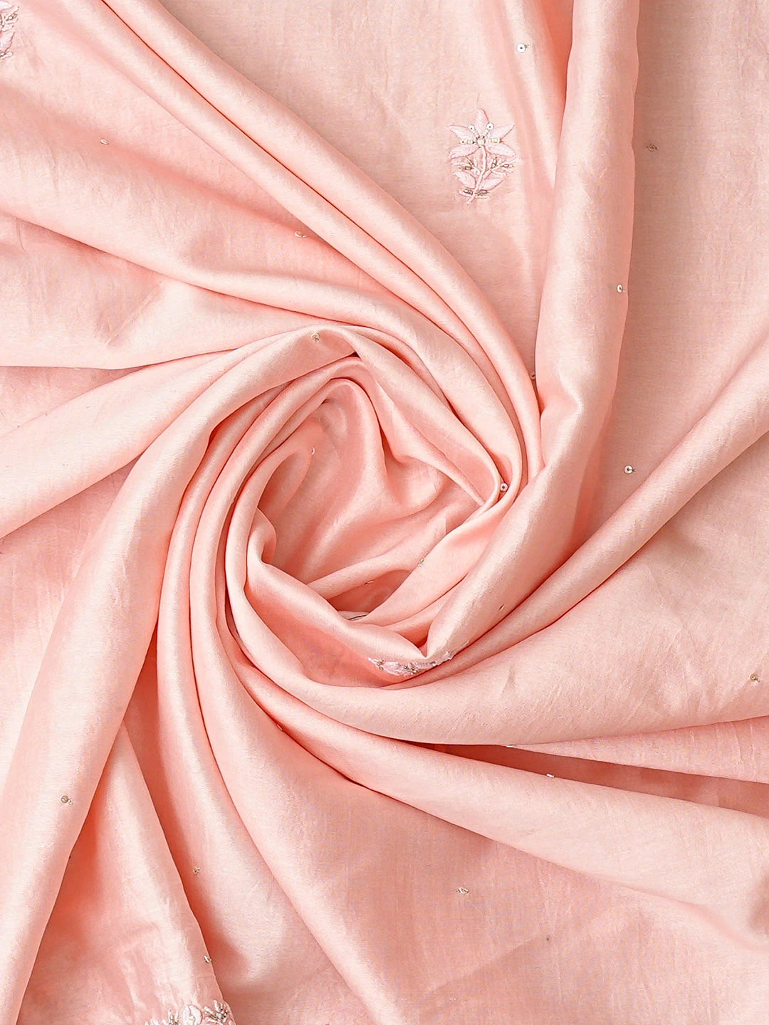 Ada Hand Embroidered Pink Chanderi Lucknowi Chikankari Unstitched Kurta Dupatta Set With Cutdana Work 01A805638