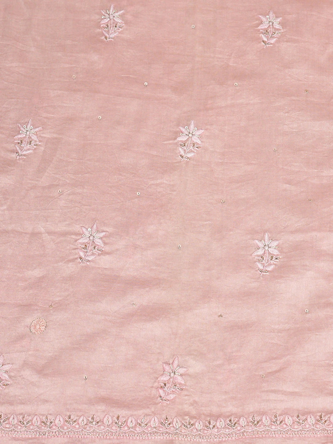 Ada Hand Embroidered Pink Chanderi Lucknowi Chikankari Unstitched Kurta Dupatta Set With Cutdana Work 01A805638