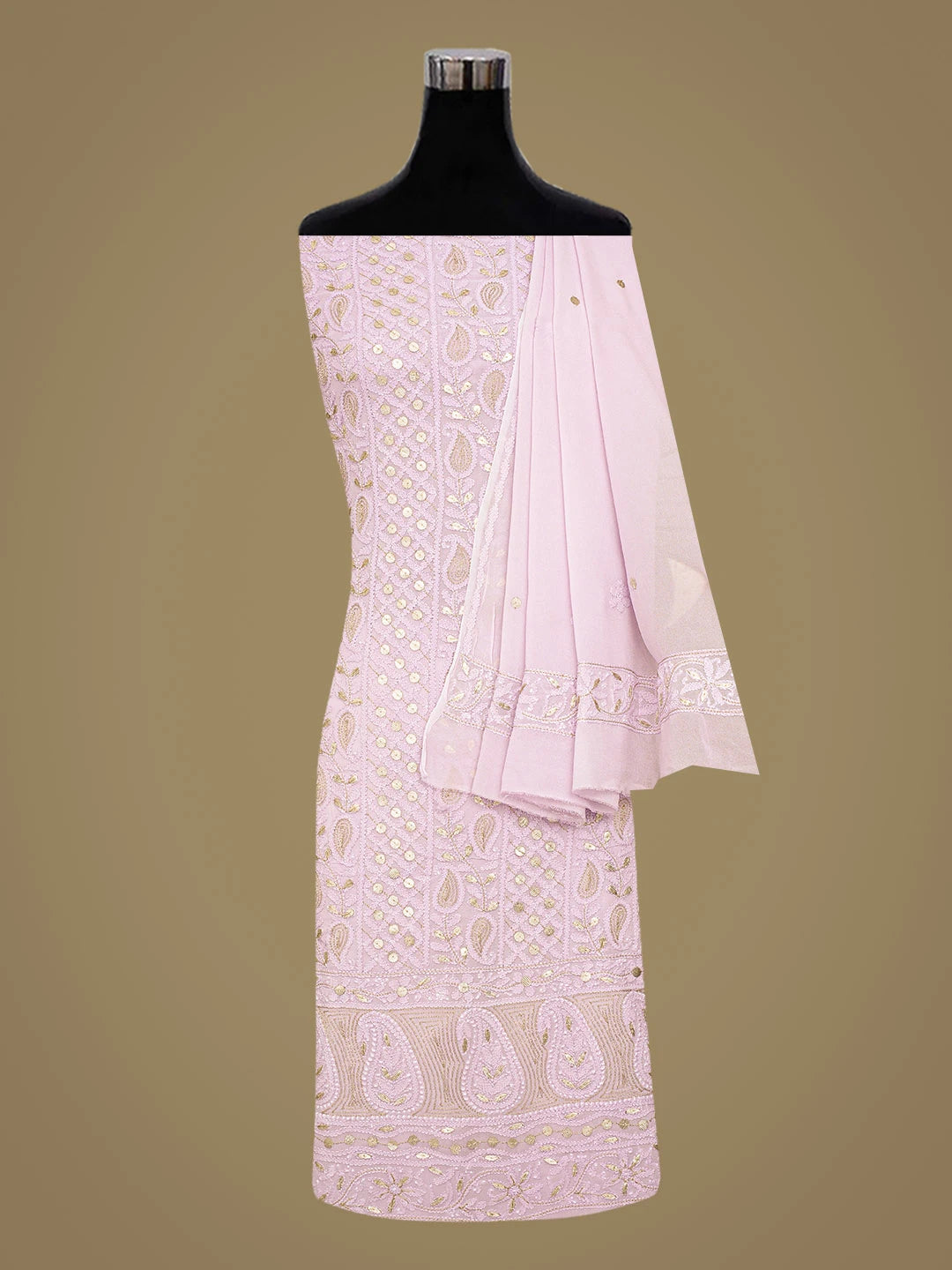 Ada Hand Embroidered Mauve Viscose Georgette Lucknowi Chikankari Unstitched Kurta Dupatta Set With Gota Patti Work 01A751208