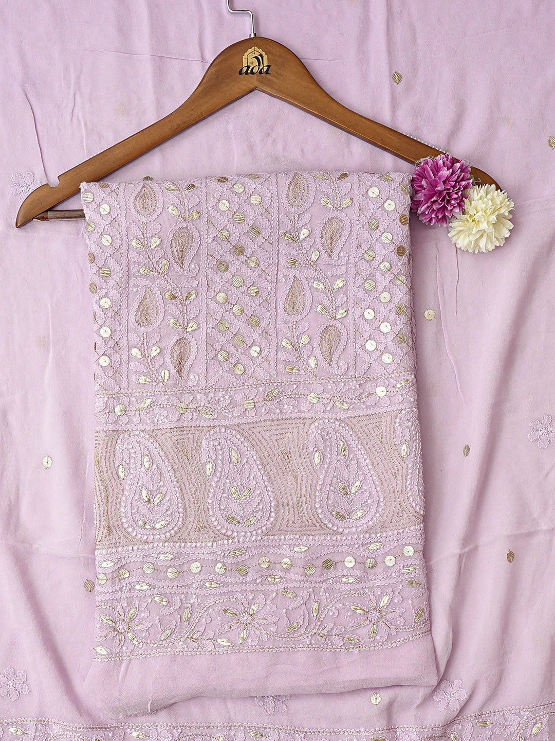 Ada Hand Embroidered Mauve Viscose Georgette Lucknowi Chikankari Unstitched Kurta Dupatta Set With Gota Patti Work 01A751208