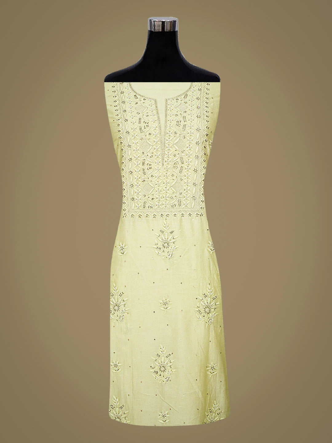 Ada Hand Embroidered Light Green Chanderi Lucknowi Chikankari Unstitched Kurta Dupatta Set With Cutdana Work 01A639183