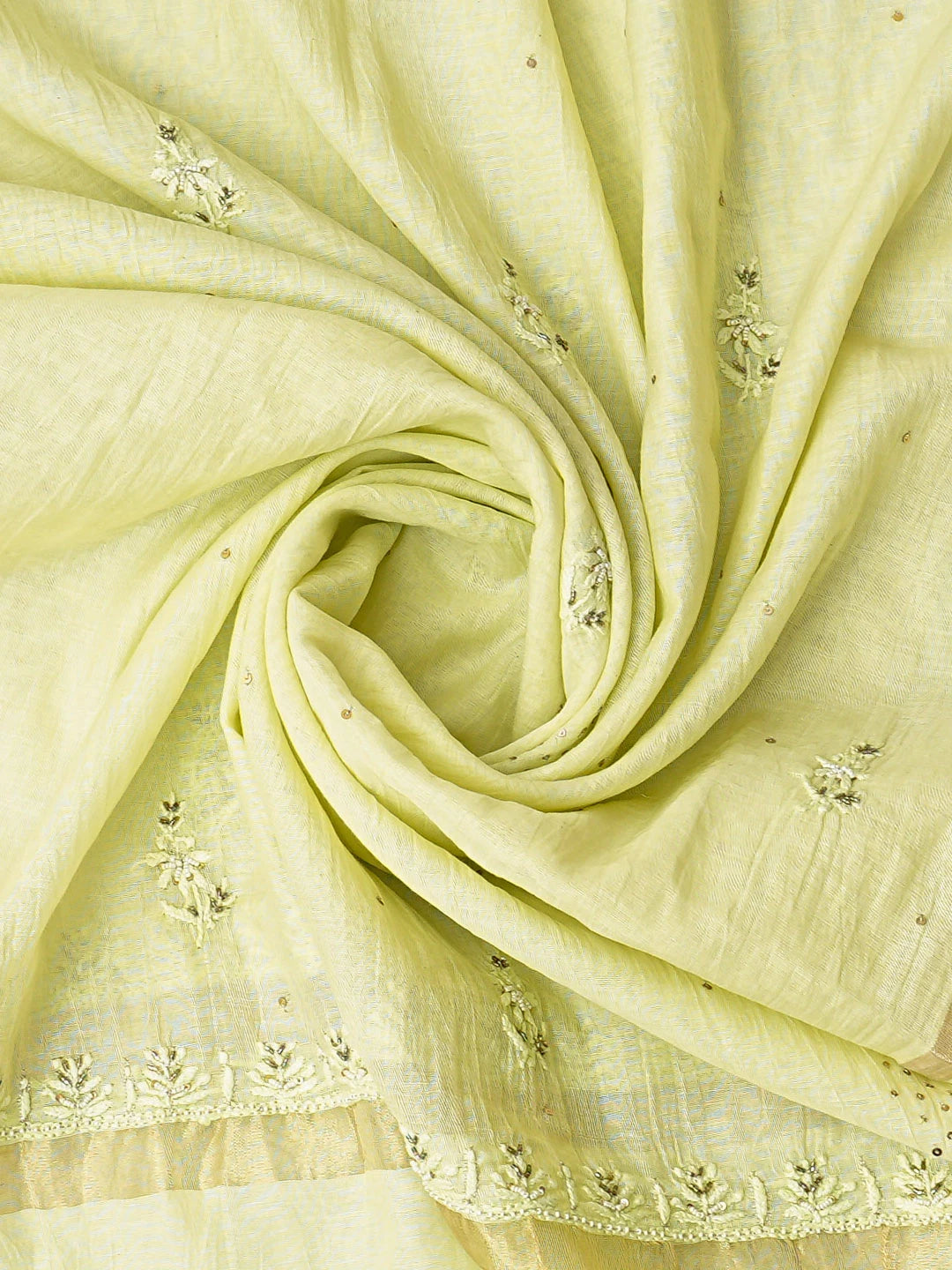 Ada Hand Embroidered Light Green Chanderi Lucknowi Chikankari Unstitched Kurta Dupatta Set With Cutdana Work 01A639183