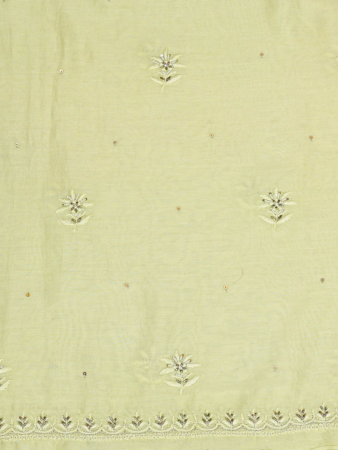 Ada Hand Embroidered Light Green Chanderi Lucknowi Chikankari Unstitched Kurta Dupatta Set With Cutdana Work 01A639183