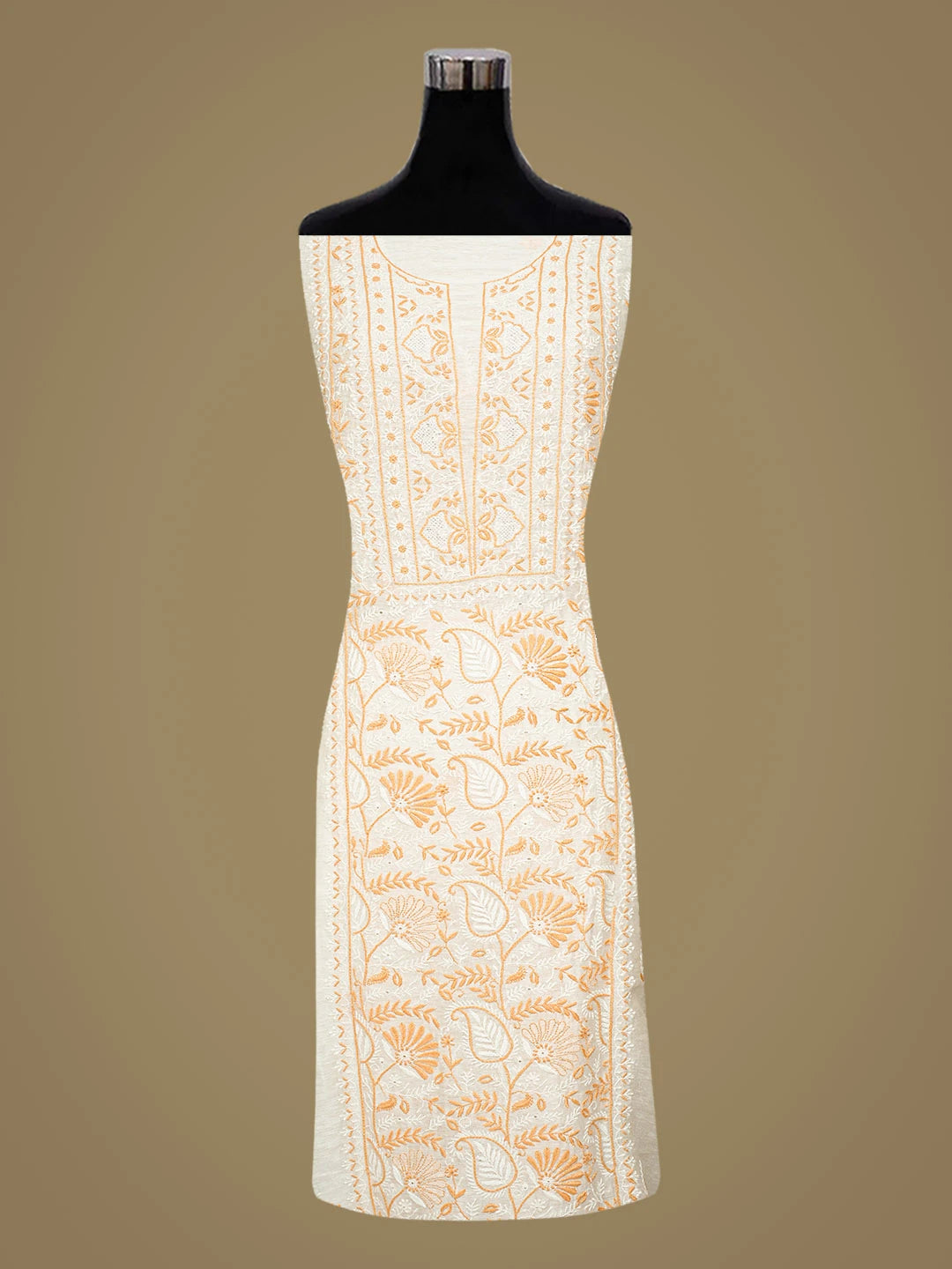 Ada Hand Embroidered White Chanderi Lucknowi Chikankari Unstitched Kurta Dupatta Set 01A604795
