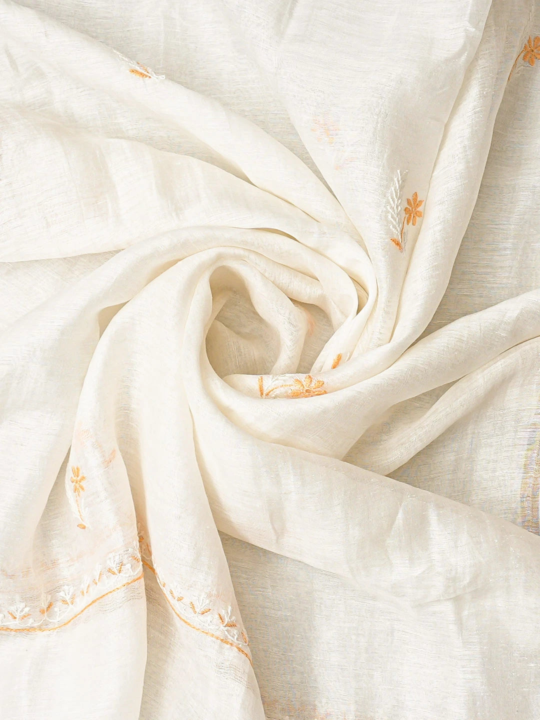 Ada Hand Embroidered White Chanderi Lucknowi Chikankari Unstitched Kurta Dupatta Set 01A604795