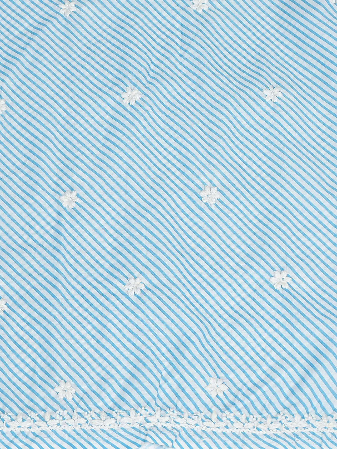 Ada Hand Embroidered Blue and White Lehariya Print Cotton Lucknowi Chikankari Unstitched Kurta Piece 01A799531