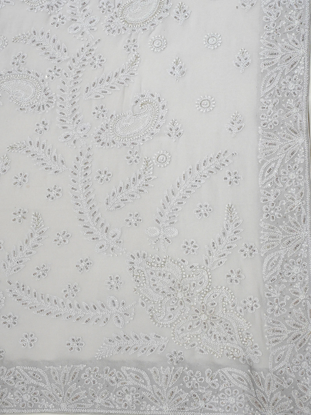 Ada Hand Embroidered Grey Pure Georgette Lucknowi Chikankari Saree and Blouse With Cutdana Work 01A663266