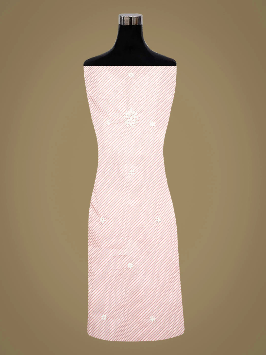 Ada Hand Embroidered Pink and White Lehariya Print Cotton Lucknowi Chikankari Unstitched Kurta Piece 01A799601