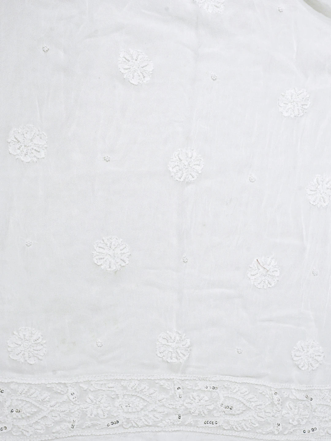 Ada Hand Embroidered White Viscose Georgette Lucknowi Chikankari Semi-Stitched Anarkali Kurta Dupatta Set With Pearl Work 01A828697