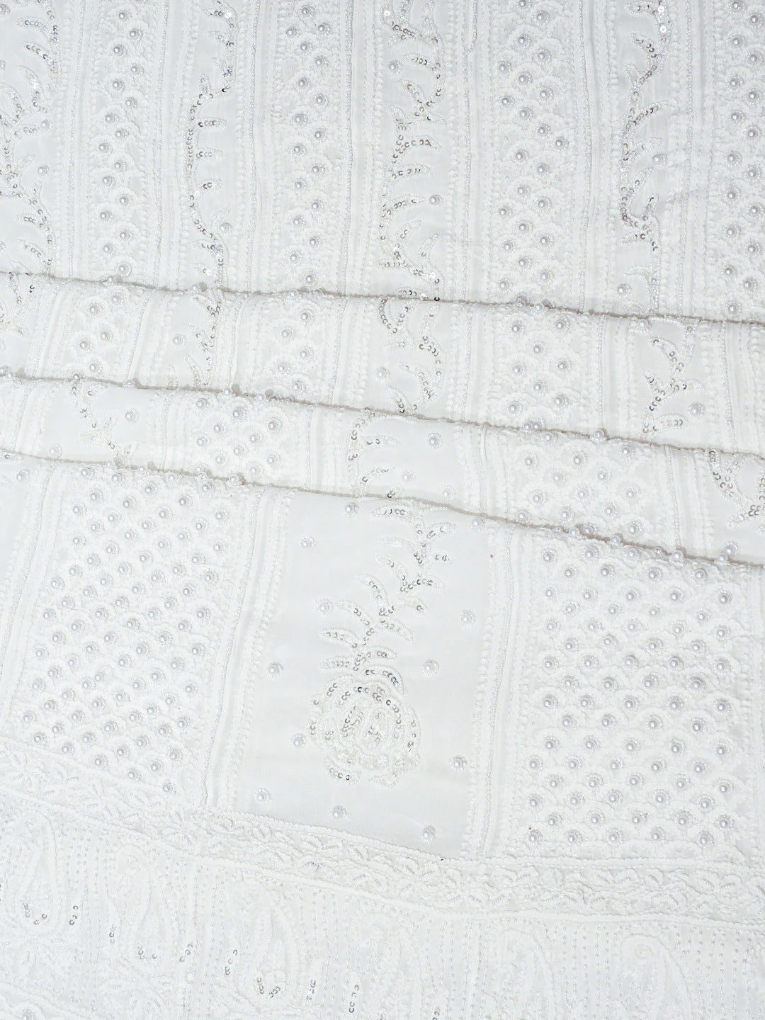 Ada Hand Embroidered White Viscose Georgette Lucknowi Chikankari Semi-Stitched Anarkali Kurta Dupatta Set With Pearl Work 01A828697