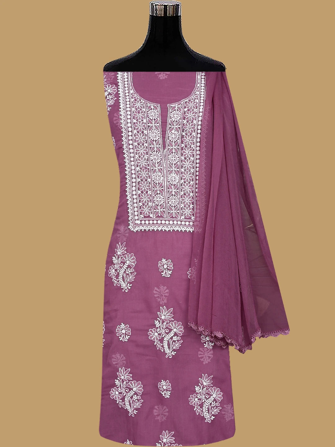 Ada Hand Embroidered Magenta Haze Cotton Lucknowi Chikankari Unstitched Suit Piece 01A832558