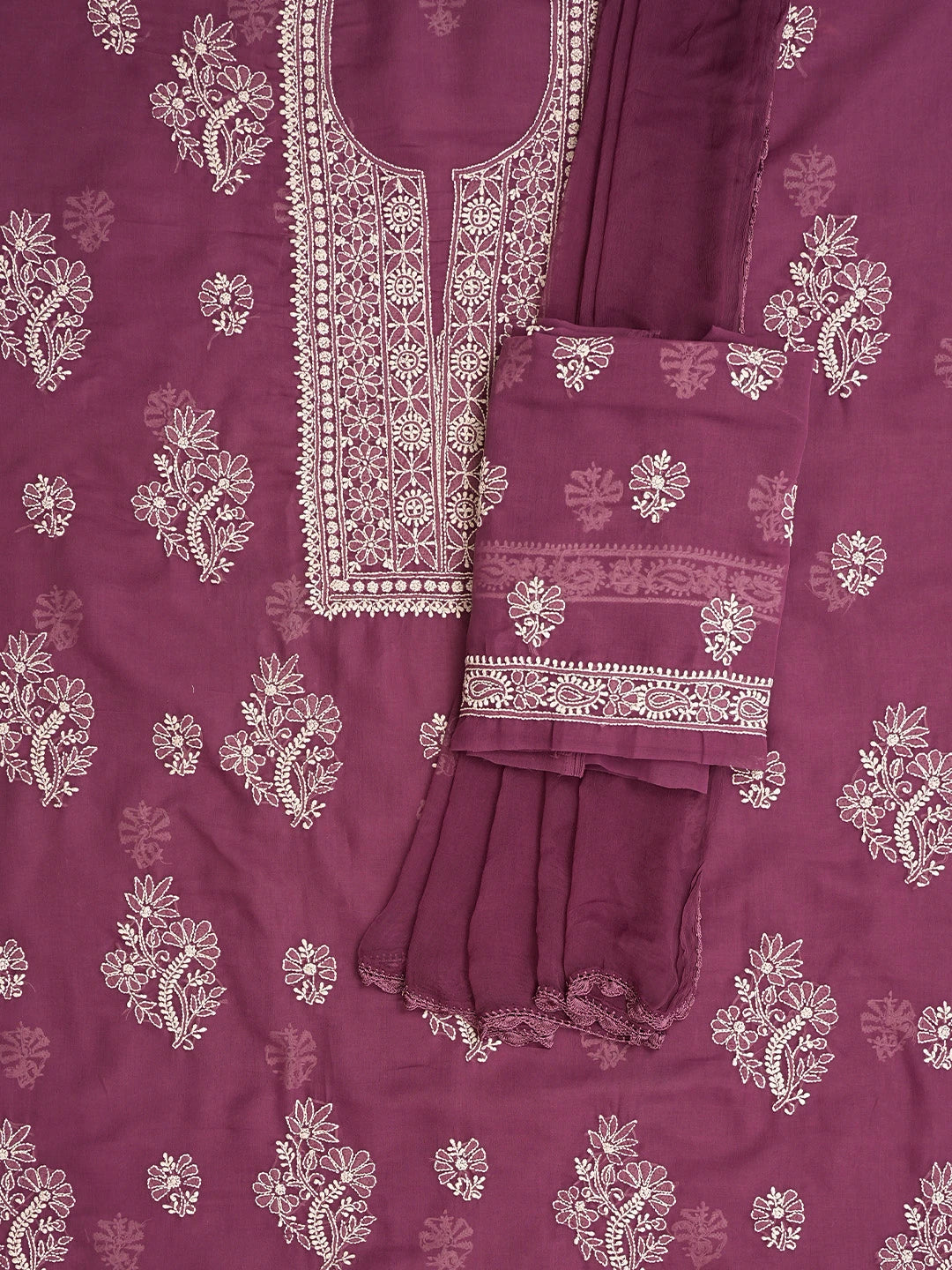 Ada Hand Embroidered Magenta Haze Cotton Lucknowi Chikankari Unstitched Suit Piece 01A832558