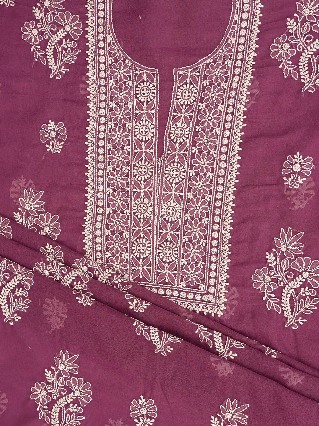 Ada Hand Embroidered Magenta Haze Cotton Lucknowi Chikankari Unstitched Suit Piece 01A832558