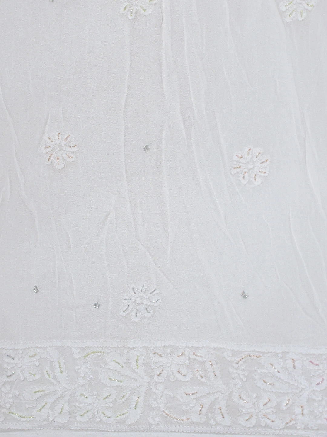 Ada Hand Embroidered White Viscose Georgette Lucknowi Chikankari Semi-Stitched Anarkali Kurta Dupatta Set With Cutdana Work 01A807019