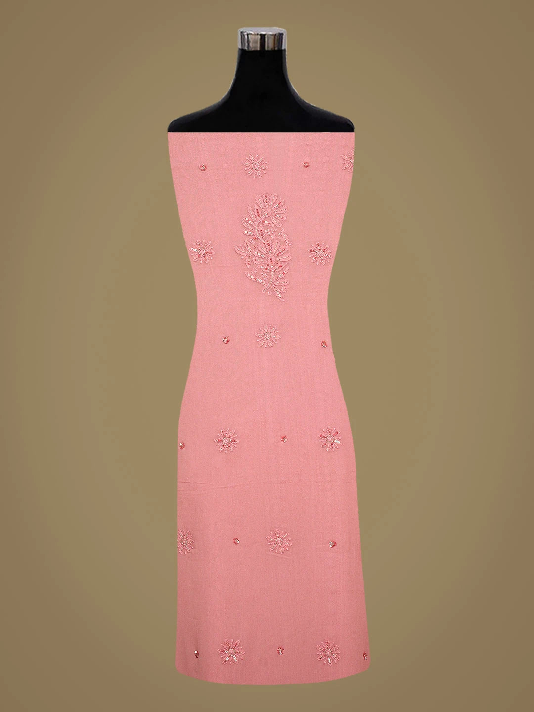 Ada Hand Embroidered Pink Viscose Georgette Lucknowi Chikankari Unstitched Kurta Dupatta Set With Cutdana Work 01A724423