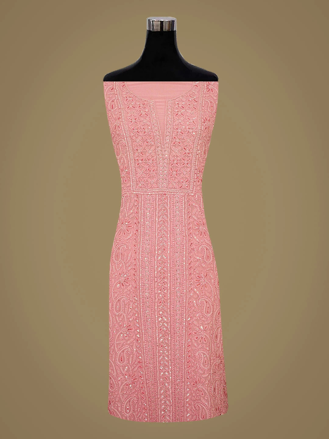 Ada Hand Embroidered Pink Viscose Georgette Lucknowi Chikankari Unstitched Kurta Dupatta Set With Cutdana Work 01A724423