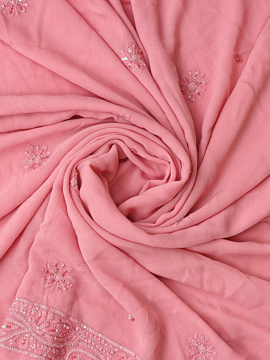Ada Hand Embroidered Pink Viscose Georgette Lucknowi Chikankari Unstitched Kurta Dupatta Set With Cutdana Work 01A724423