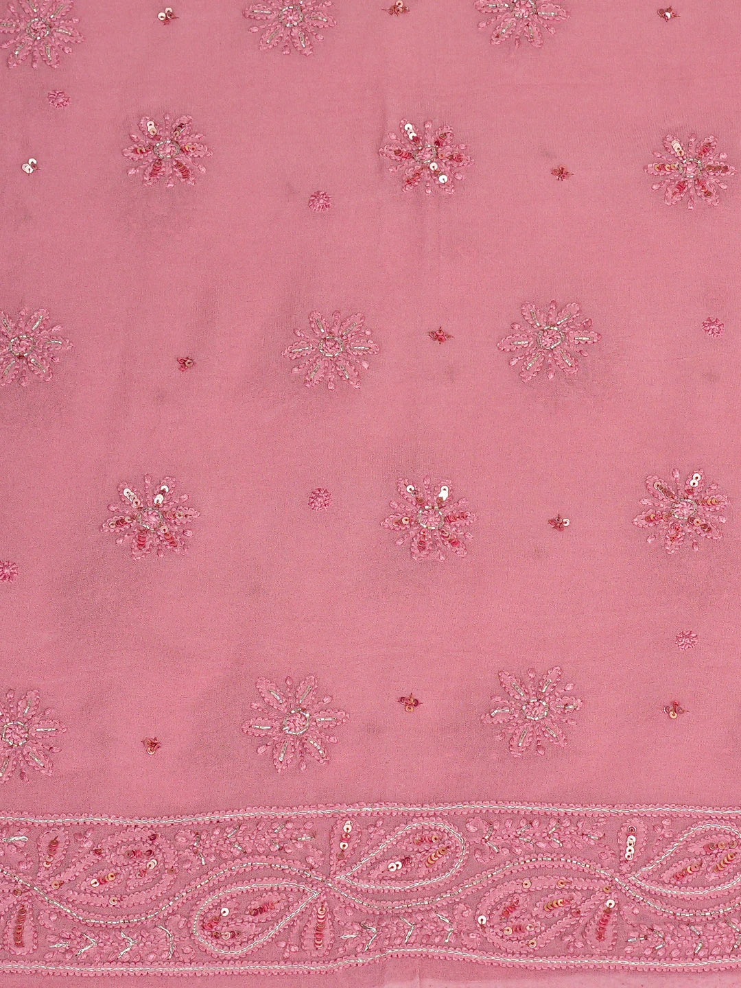 Ada Hand Embroidered Pink Viscose Georgette Lucknowi Chikankari Unstitched Kurta Dupatta Set With Cutdana Work 01A724423