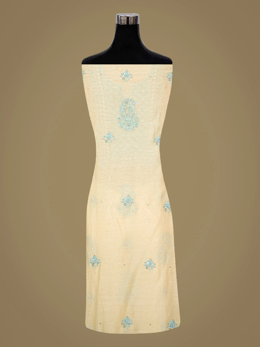 Ada Hand Embroidered Yellow Chanderi Lucknowi Chikankari Unstitched Kurta Dupatta Set With Cutdana Work 01A682753