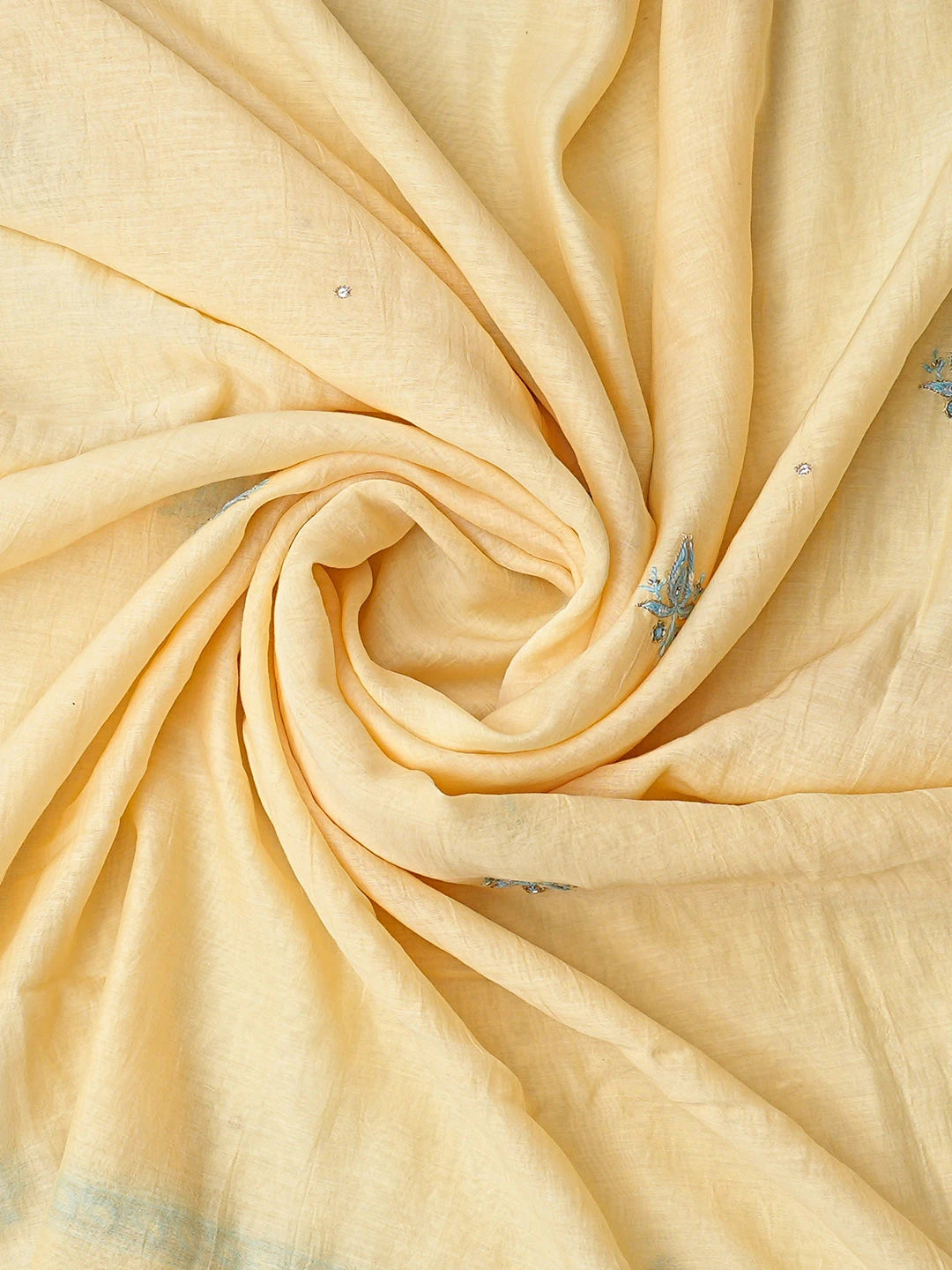 Ada Hand Embroidered Yellow Chanderi Lucknowi Chikankari Unstitched Kurta Dupatta Set With Cutdana Work 01A682753