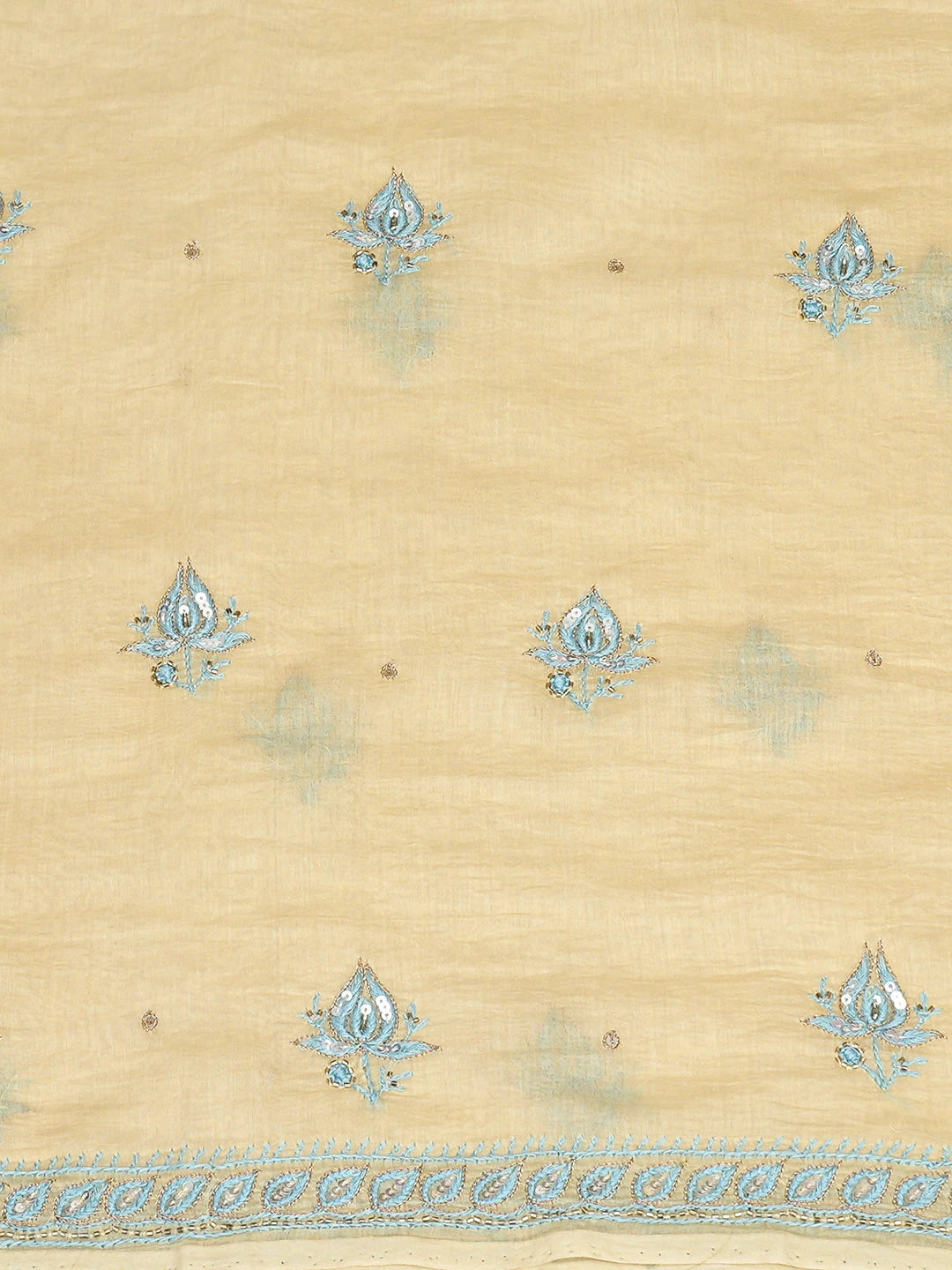 Ada Hand Embroidered Yellow Chanderi Lucknowi Chikankari Unstitched Kurta Dupatta Set With Cutdana Work 01A682753