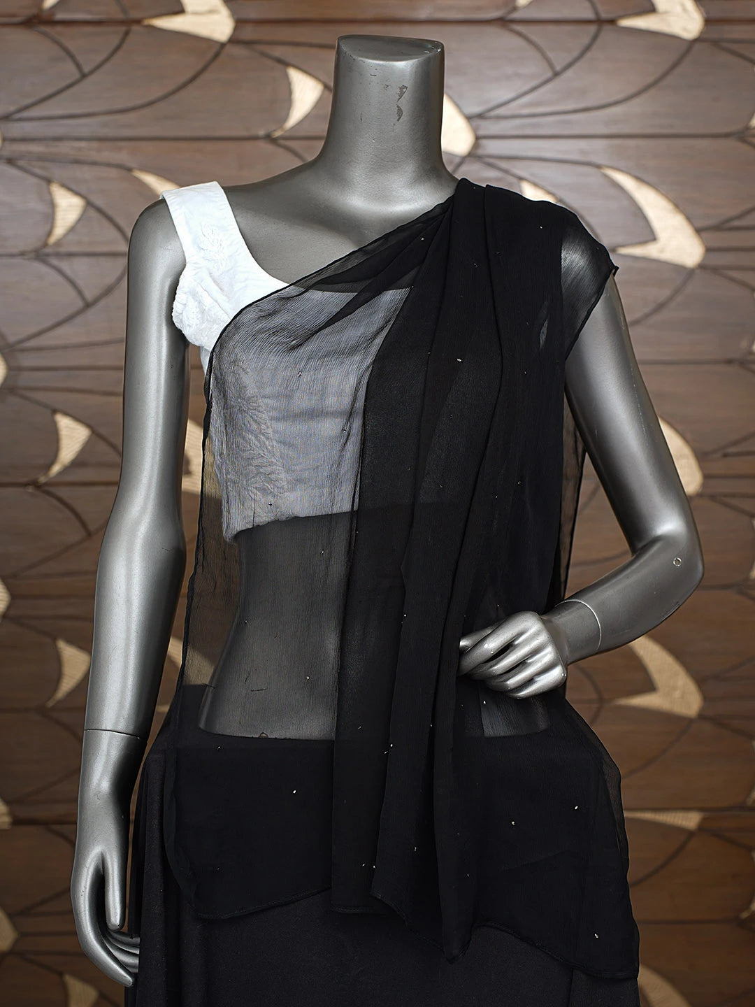 Ada Hand Embroidered Black Chiffon Lucknowi Chikankari Dupatta With Mukaish Work 01A656964