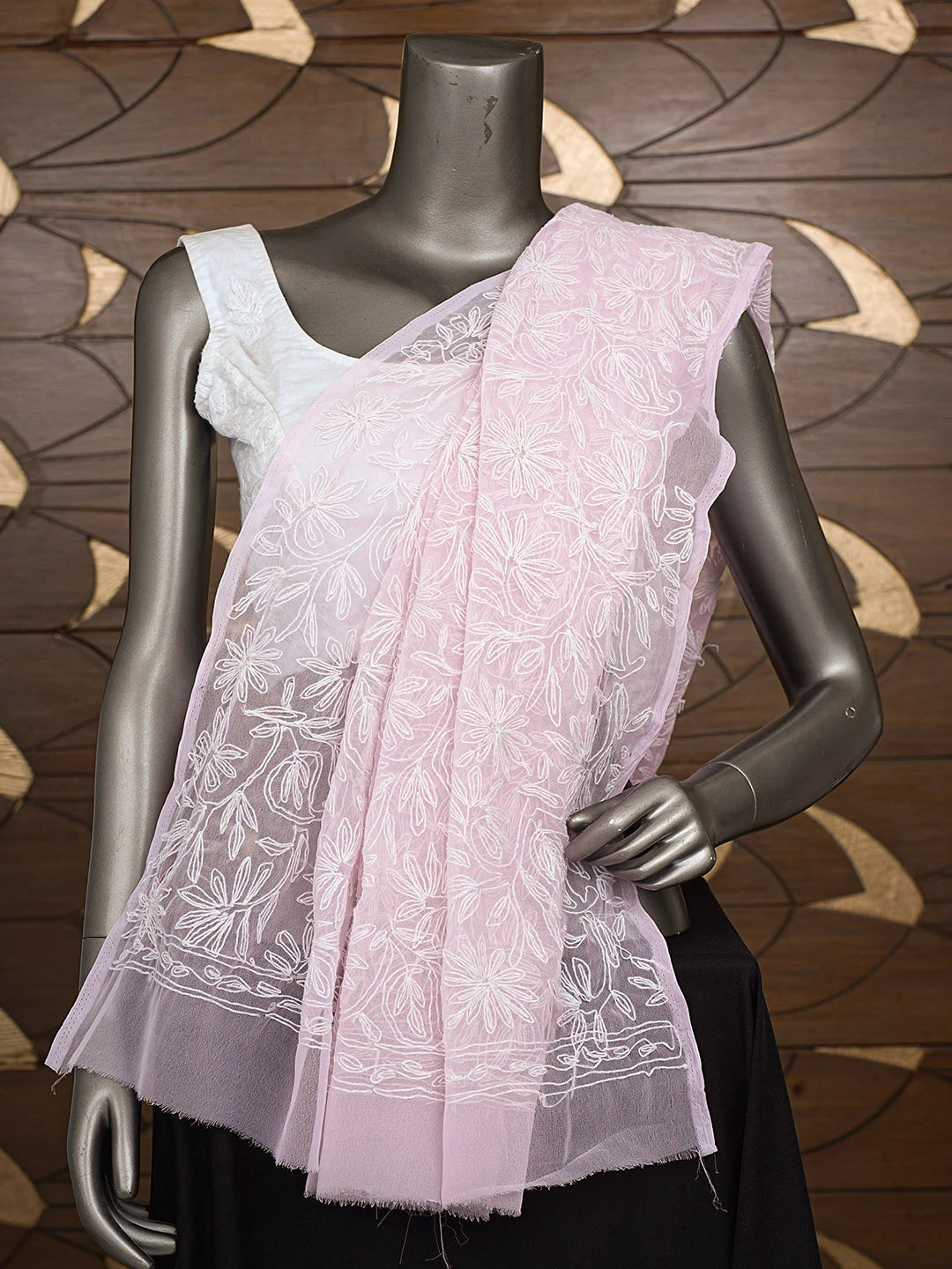 Ada Hand Embroidered Pink Georgette Lucknowi Chikankari Dupatta 01A791214