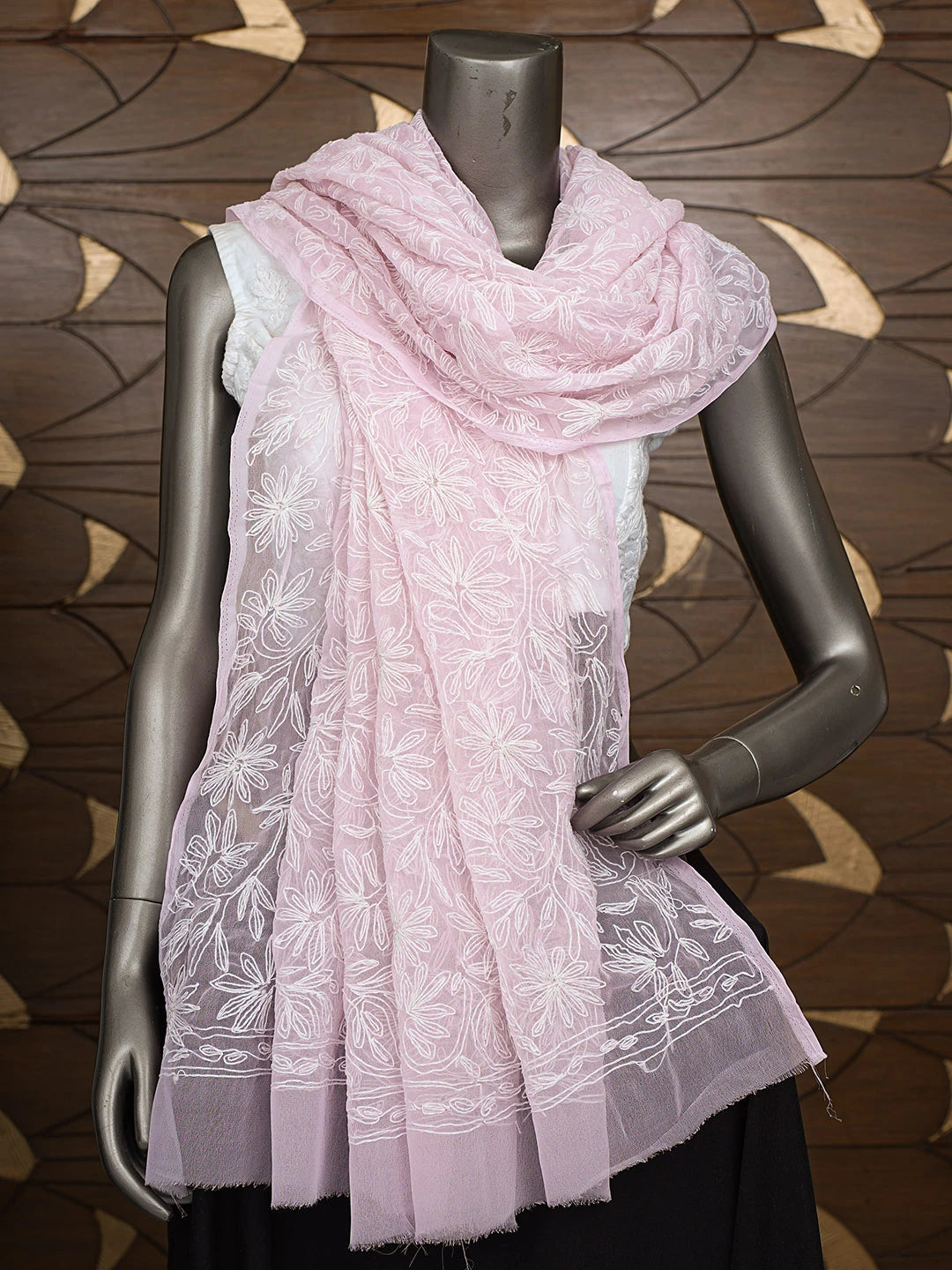 Ada Hand Embroidered Pink Georgette Lucknowi Chikankari Dupatta 01A791214