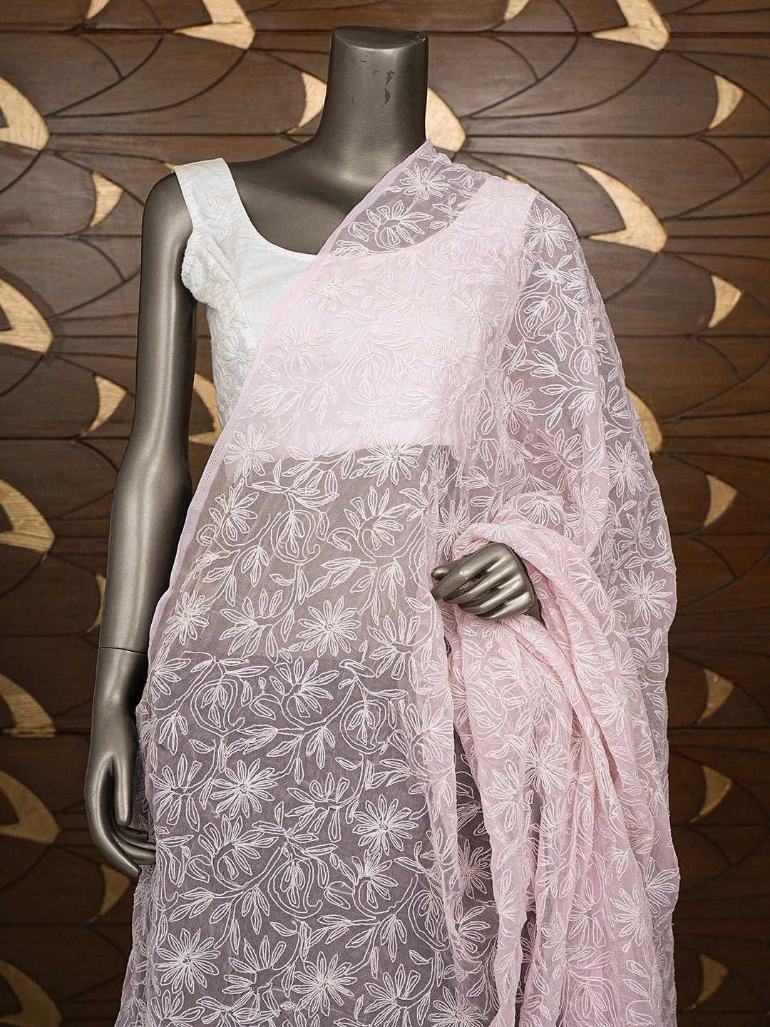 Ada Hand Embroidered Pink Georgette Lucknowi Chikankari Dupatta 01A791214