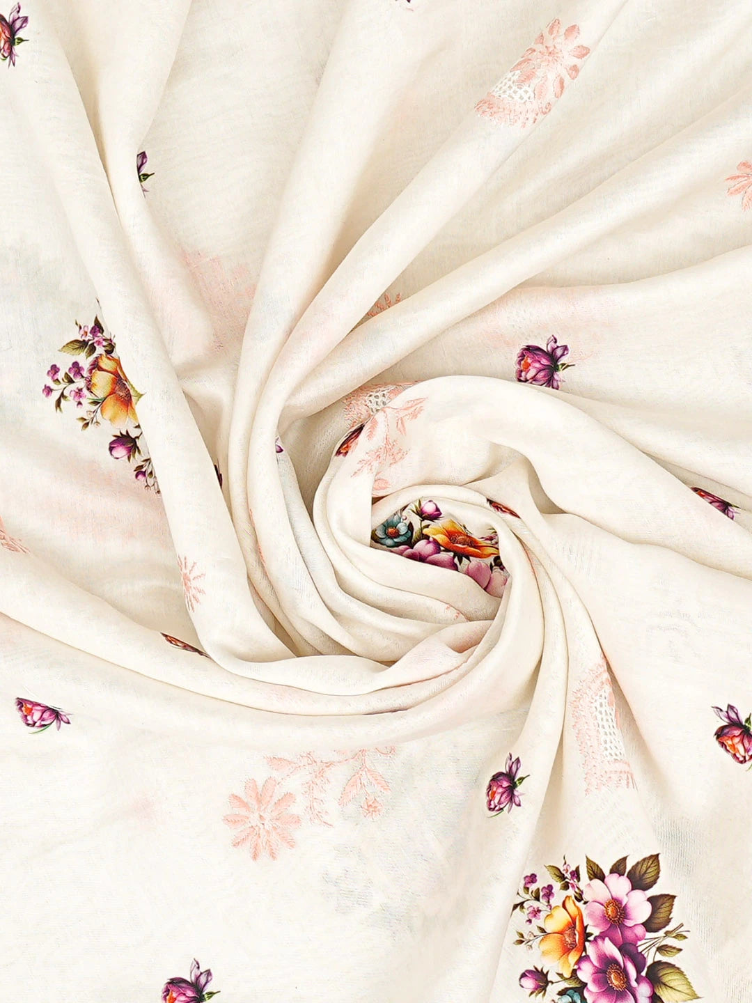 Ada Hand Embroidered Floral Printed White Chanderi Lucknowi Chikankari Dupatta 01A650916