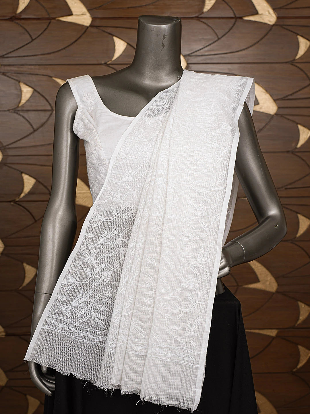 Ada Hand Embroidered White Kota Lucknowi Chikankari Dupatta 01A582616