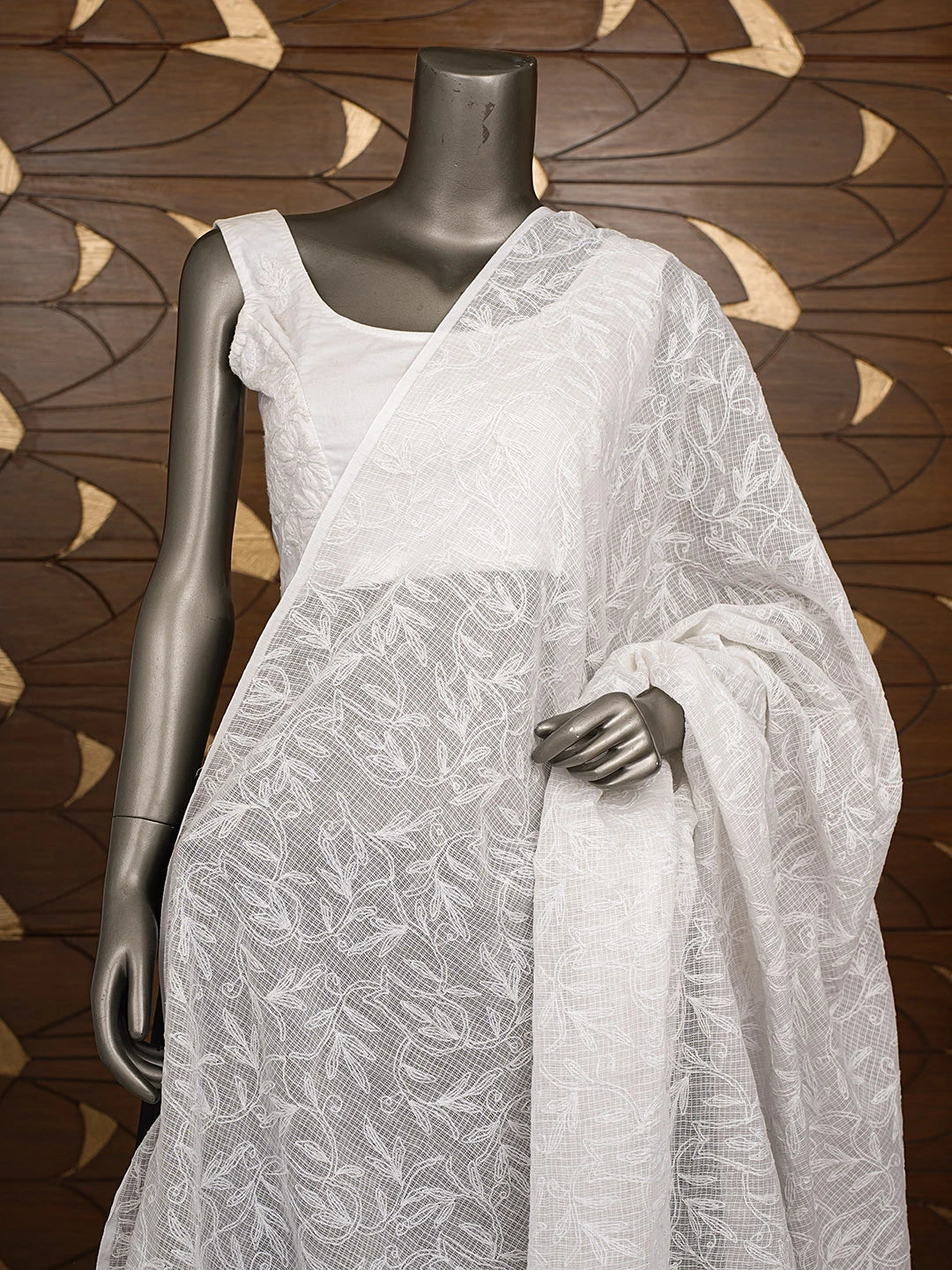 Ada Hand Embroidered White Kota Lucknowi Chikankari Dupatta 01A582616