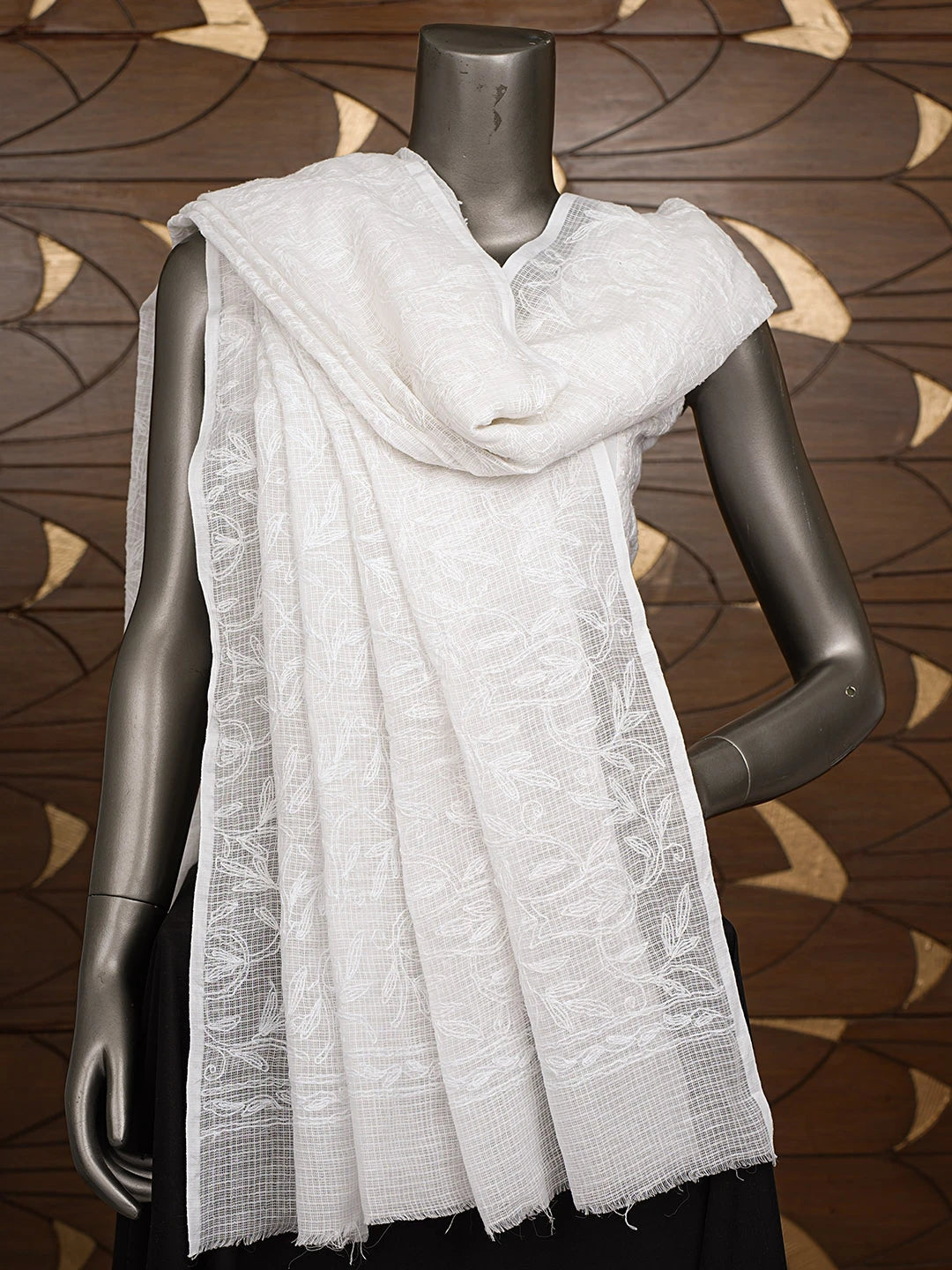 Ada Hand Embroidered White Kota Lucknowi Chikankari Dupatta 01A582616