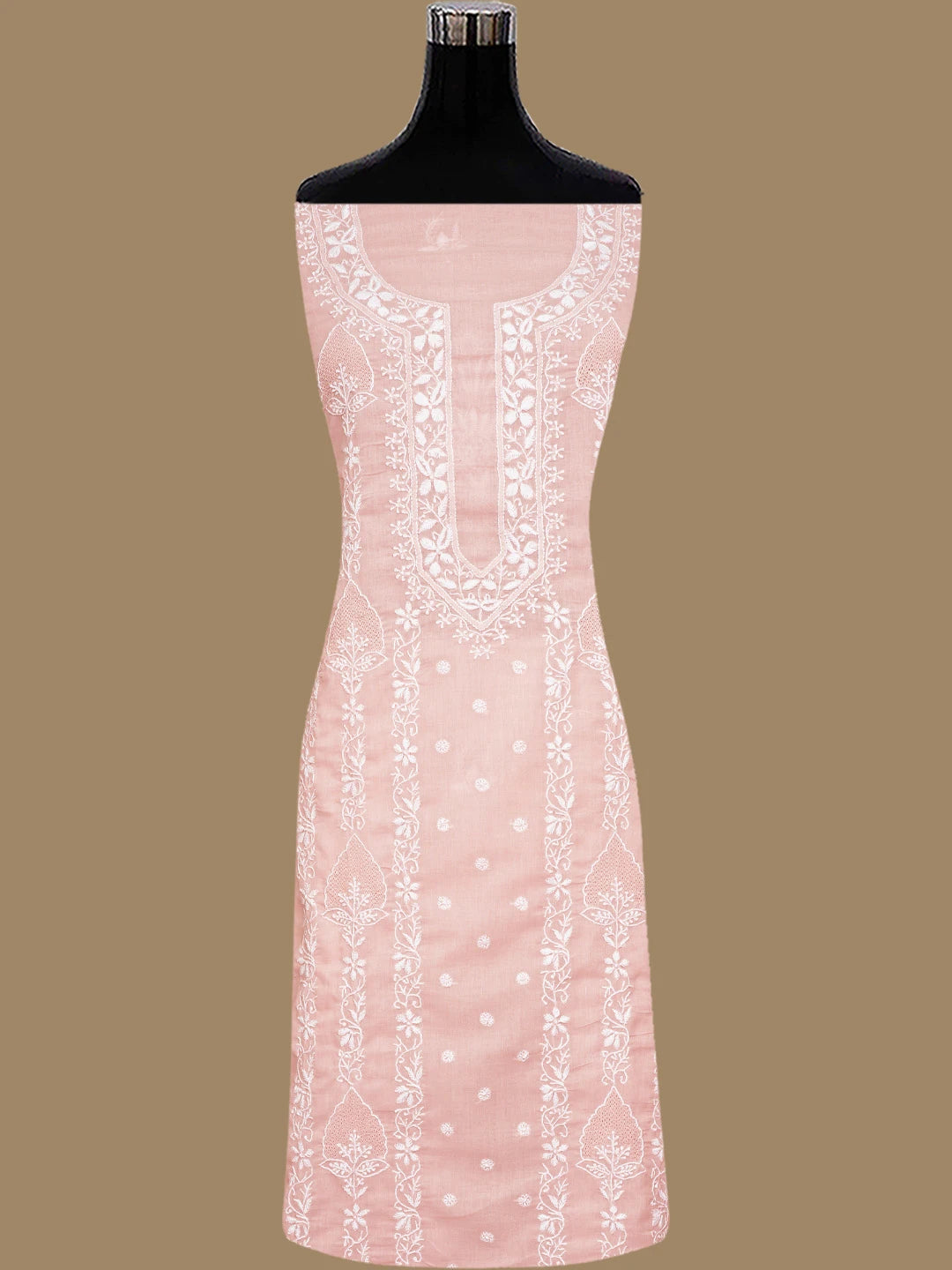 Ada Hand Embroidered Peach Cotton Lucknowi Chikankari Unstitched Suit Piece 01A773502