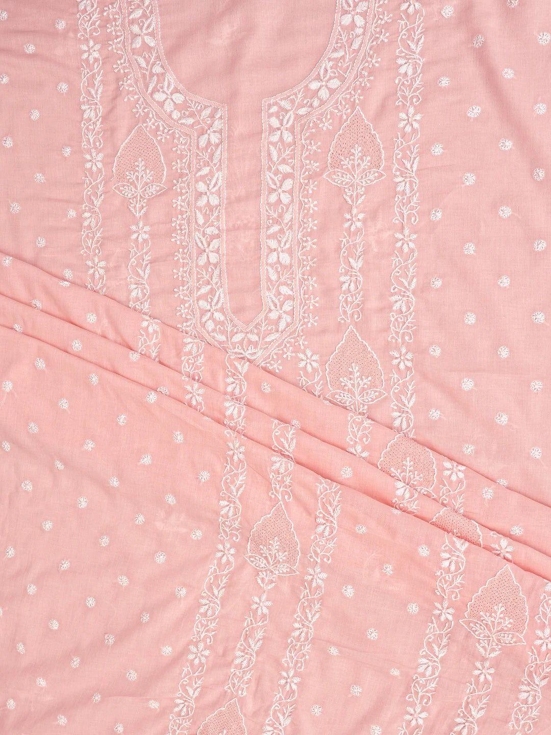 Ada Hand Embroidered Peach Cotton Lucknowi Chikankari Unstitched Suit Piece 01A773502