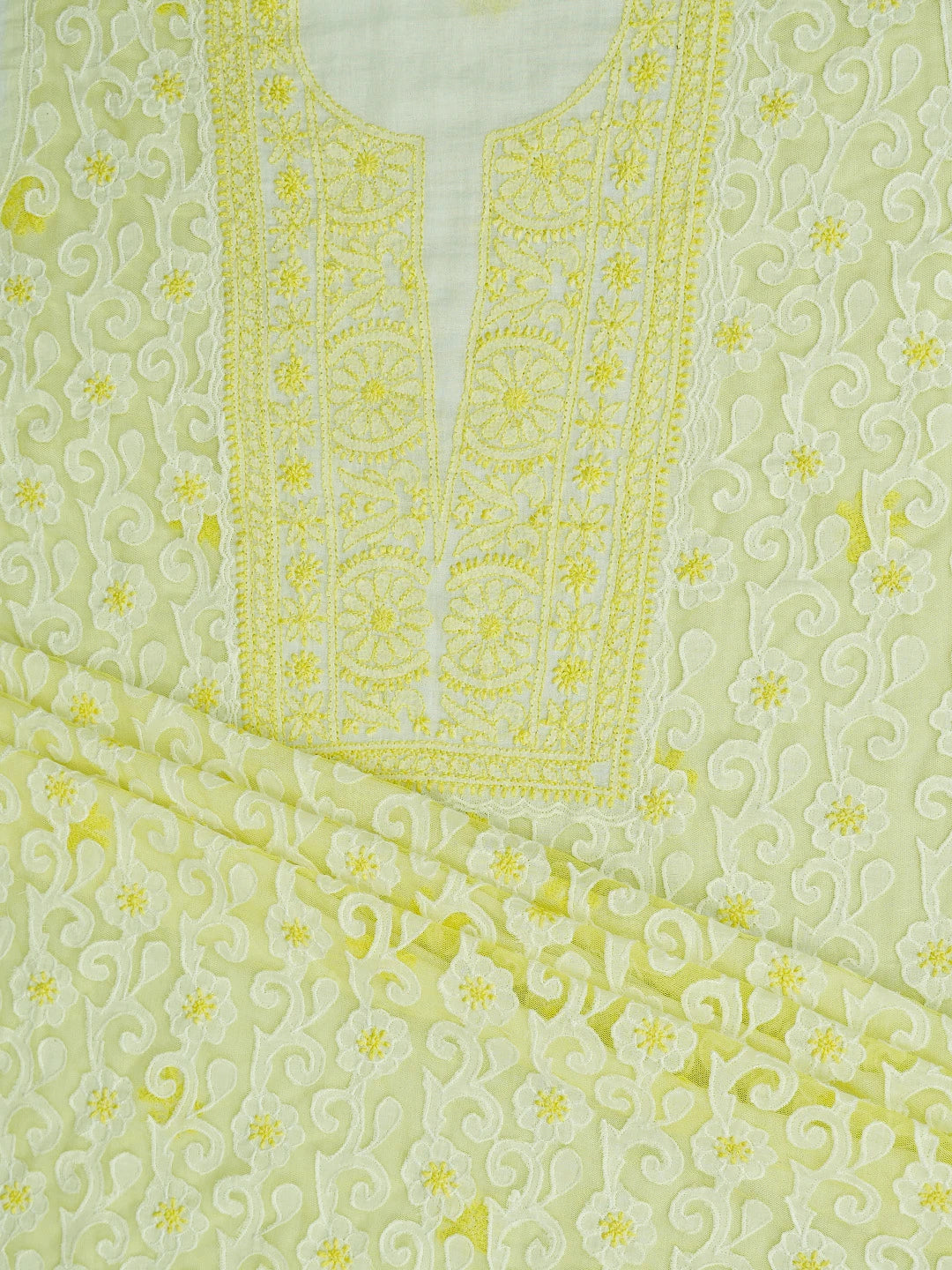 Ada Hand Embroidered White Cotton Lucknowi Chikankari Unstitched Kurta Dupatta Set 01A743508