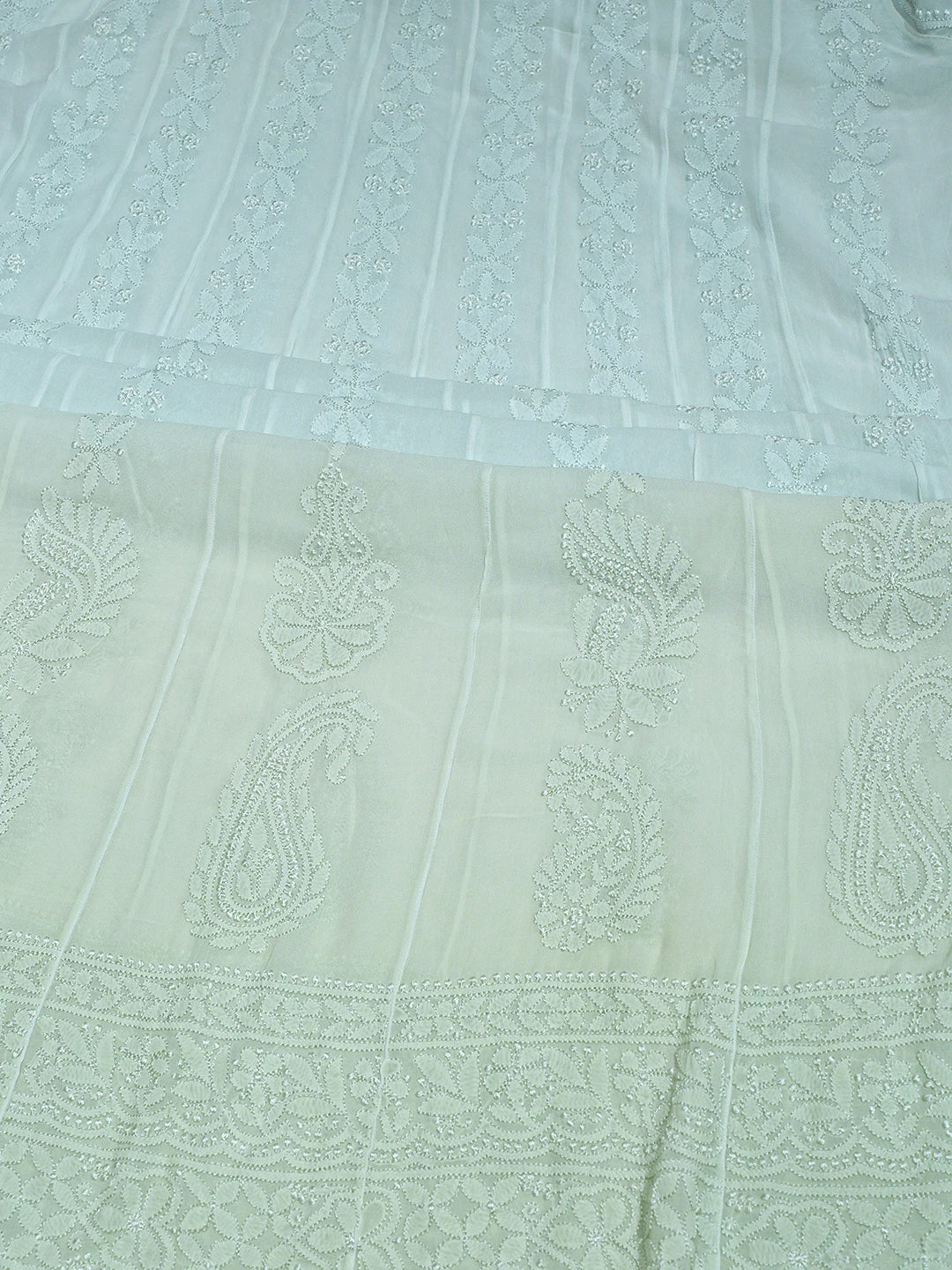 Ada Hand Embroidered Ombre Shade Of Lime Green Viscose Georgette Lucknowi Chikankari Semi-Stitched Anarkali Kurta Dupatta Set 01A794896