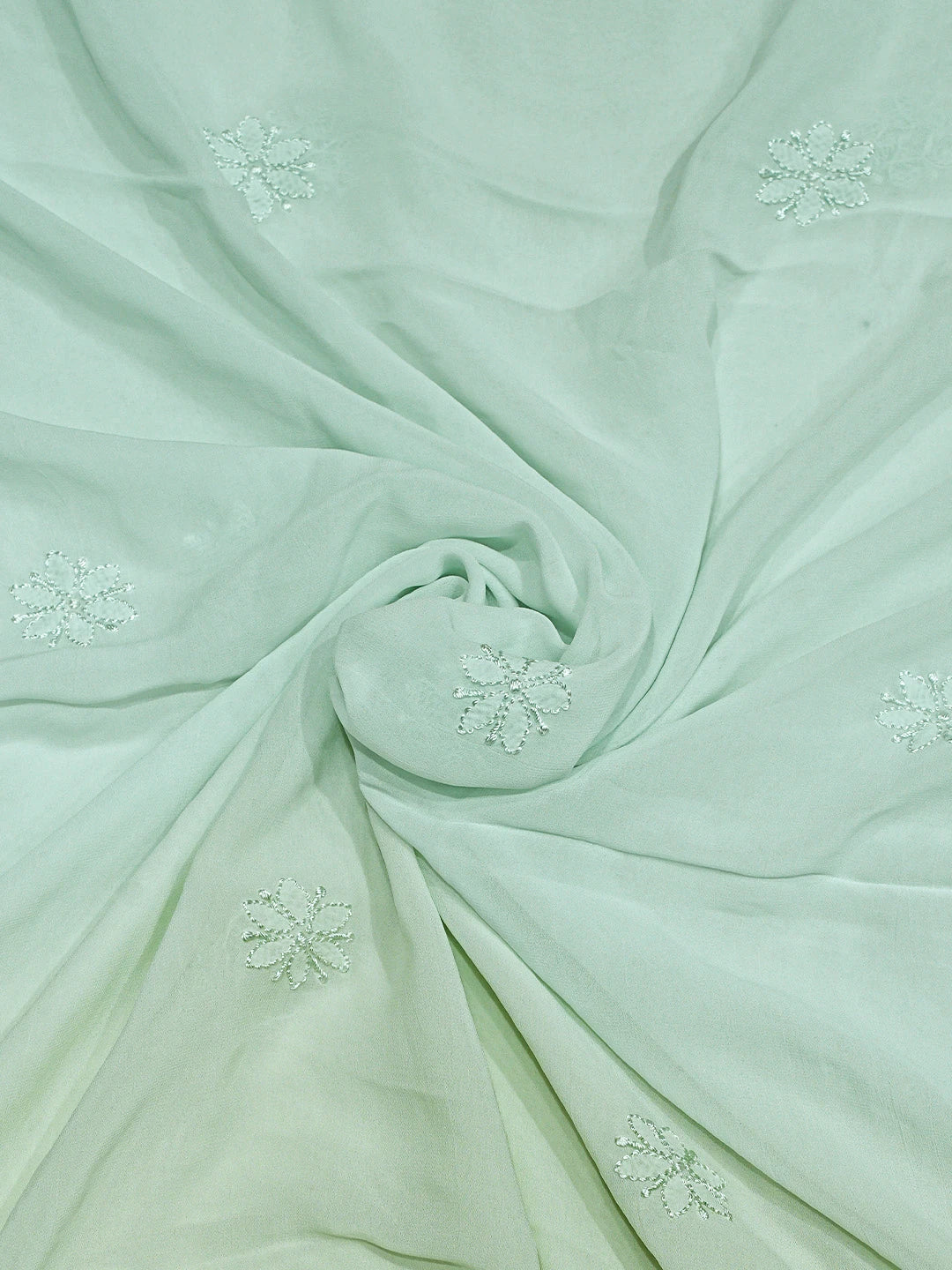 Ada Hand Embroidered Ombre Shade Of Lime Green Viscose Georgette Lucknowi Chikankari Semi-Stitched Anarkali Kurta Dupatta Set 01A794896