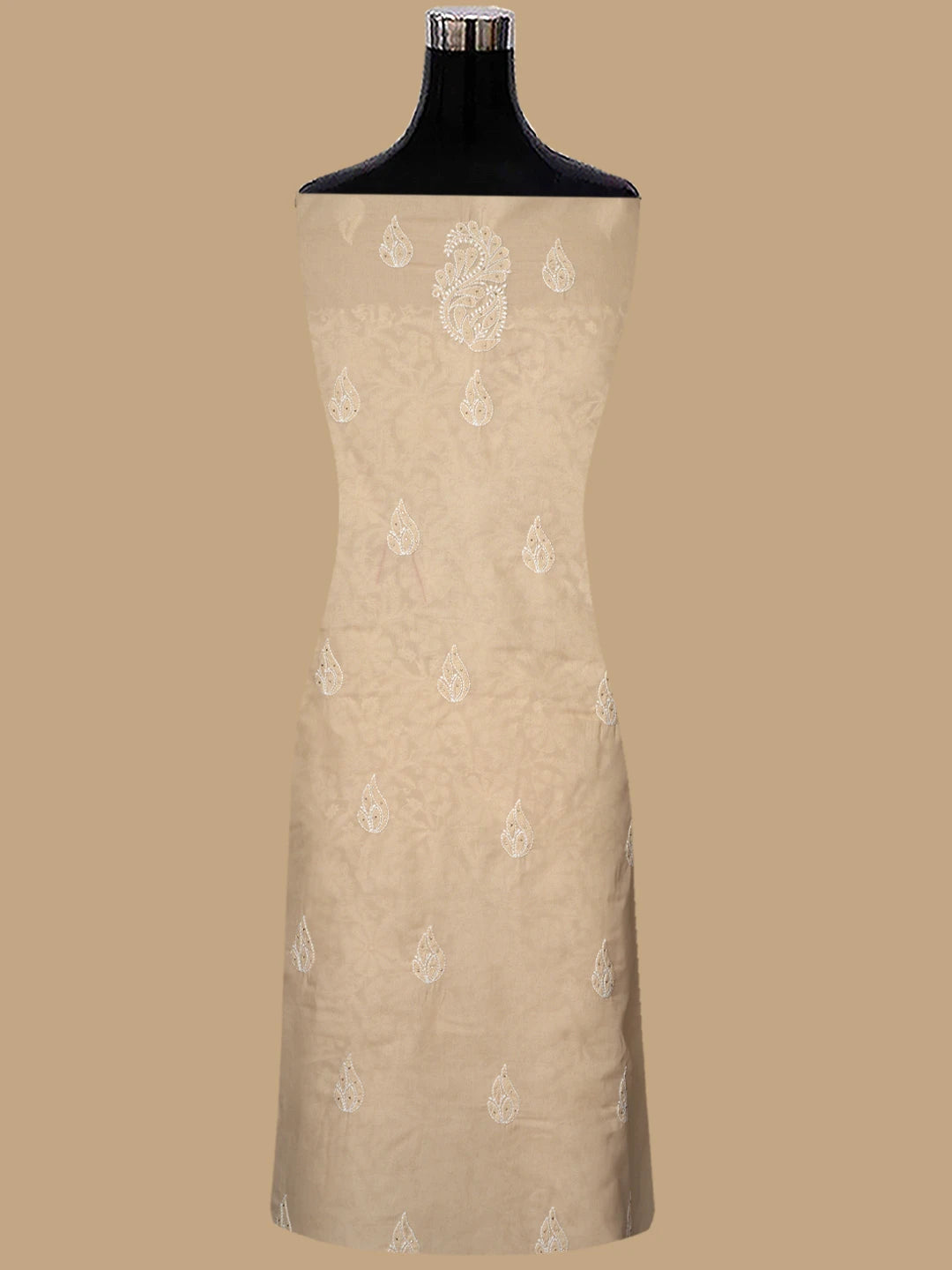 Ada Hand Embroidered Fawn Cotton Lucknowi Chikankari Unstitched Suit Piece With Mukaish Work 01A847356
