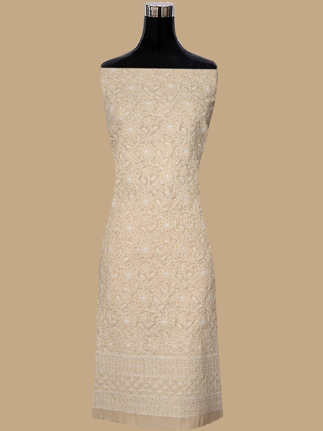 Ada Hand Embroidered Fawn Cotton Lucknowi Chikankari Unstitched Suit Piece With Mukaish Work 01A847356